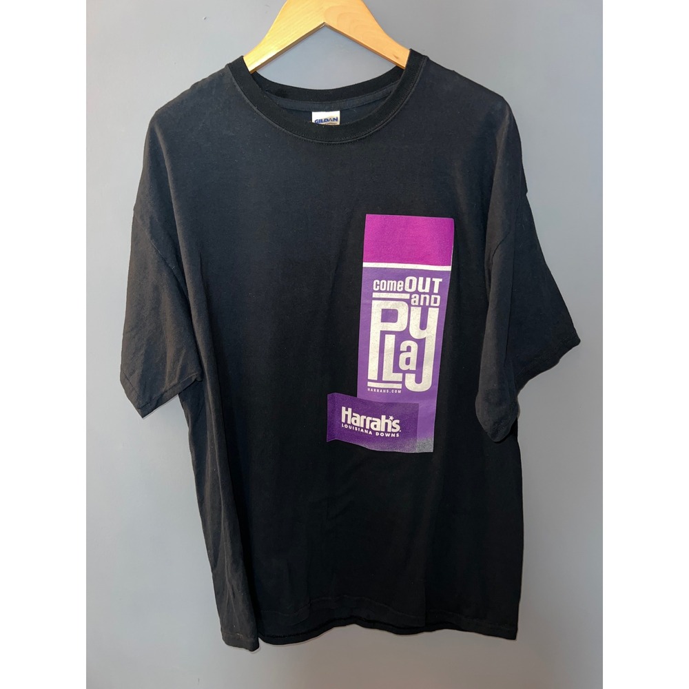 Gildan Harrahs Louisiana Downs Come Out and Play Graphic T-Shirt Black XL